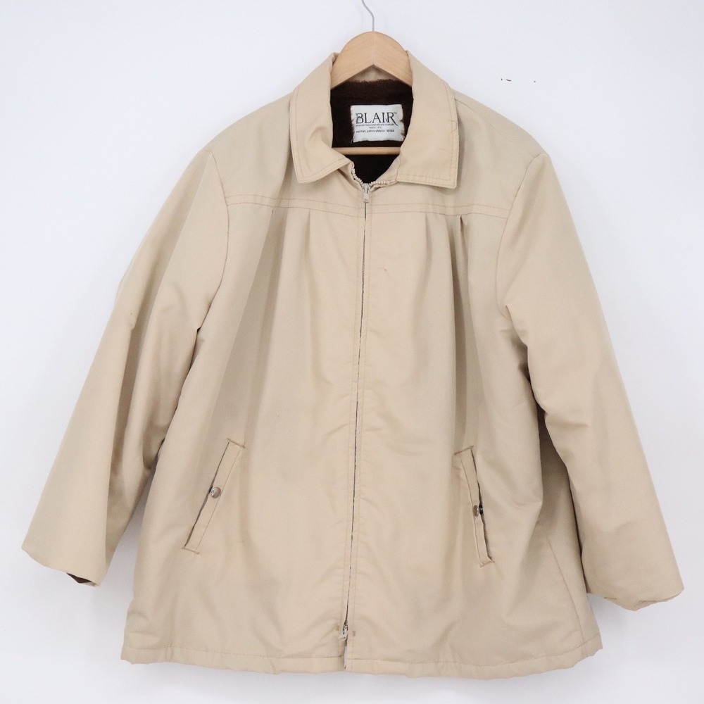 Blair Jacket Women L Vintage Faux Fur Lined Tan Harrington Zip Front Good